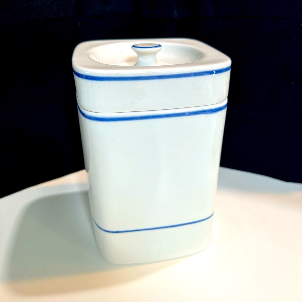 Vintage Viana do Castelo Blue Striped Small Canister-8” Tall —Williams Sonoma